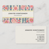 Pink-Aquarell-Blume auf Stripes-Visitenkarte Visitenkarte (Vorne/Hinten)