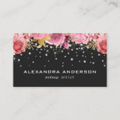 Pink Aquarell Blume Diamant Glitzer Salon Schwarz Terminkarte (Vorderseite)