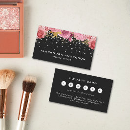 Pink Aquarell Blume Diamant Glitzer Salon Schwarz Treuekarte