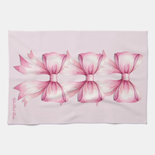 Pink Aquarell Bow Print Kitchtuch Geschirrtuch (Horizontal)