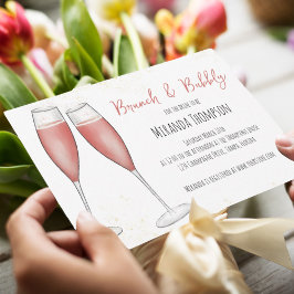 Pink-Aquarell-Brunch und Bubbly-Brautparty Einladung