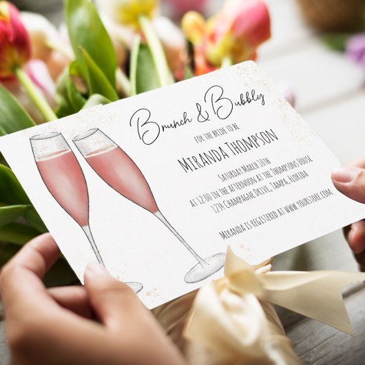 Pink-Aquarell-Brunch und Bubbly-Brautparty Einladung