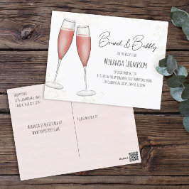 Pink-Aquarell-Brunch und Bubbly-Brautparty Postkarte