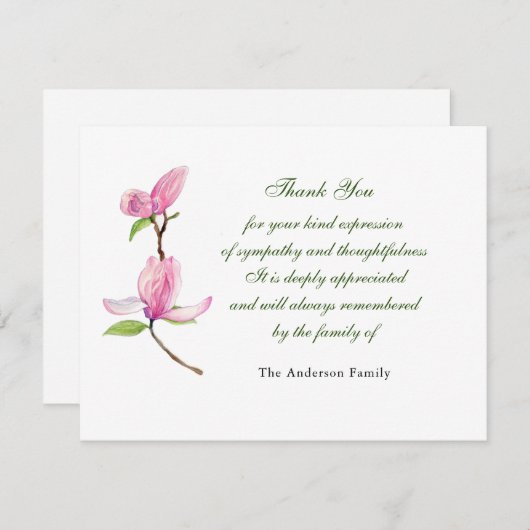 Pink Aquarell Magnolia Blume Dankeschön Karte (Vorne/Hinten)