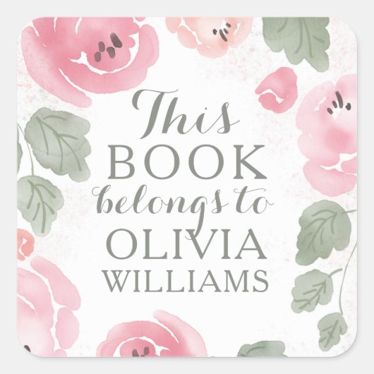 Pink Aquarell Rose Dieses Buch gehört zu Aufkleber (Vorderseite)
