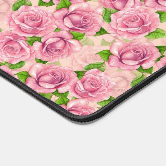 Pink Aquarell Rose Muster Packpapier Schreibtischunterlage (Ecke)