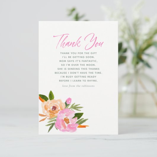 Pink Aquarell Wildblumen Kinderdusche Danke (Stehend Vorderseite)