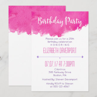 Pink Aquarellfarbe Spritzer Geburtstagsfeier Einla Einladung