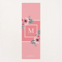 Pink | Aquarellfarben Blume Monogramm Yoga Mat
