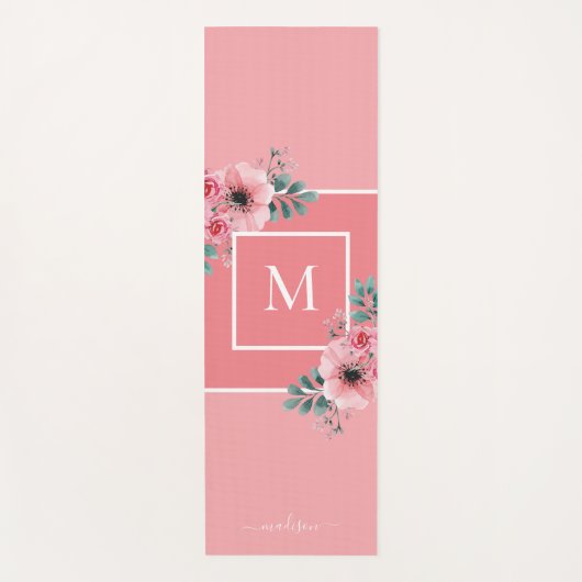 Pink | Aquarellfarben Blume Monogramm Yoga Mat Yogamatte (Vorderseite)