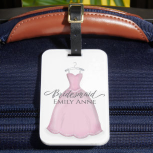 Pink Aquarellkleid Bridesmaid Personalisiert Gepäckanhänger