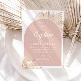 Pink Arch Boho Floral Girls Taufe Christening Einladung