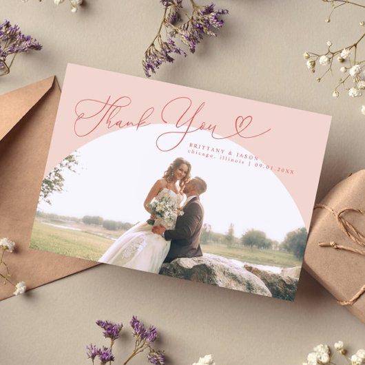 Pink Arch Wedding Danke, Script Dankeskarte