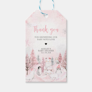 Pink Arctic Animals Baby Shower Fevor Tags Geschenkanhänger