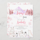 Pink Arctic Animals Birthday Einladung (Vorne/Hinten)