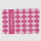 Pink Argyle Plaid Custom Monogram Name Classic Golfhandtuch (Horizontal)