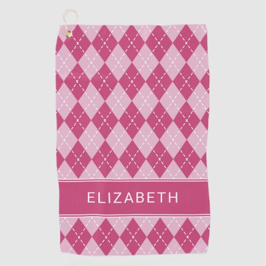 Pink Argyle Plaid Custom Monogram Name Classic Golfhandtuch (Vorderseite)