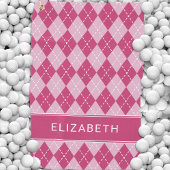 Pink Argyle Plaid Custom Monogram Name Classic Golfhandtuch