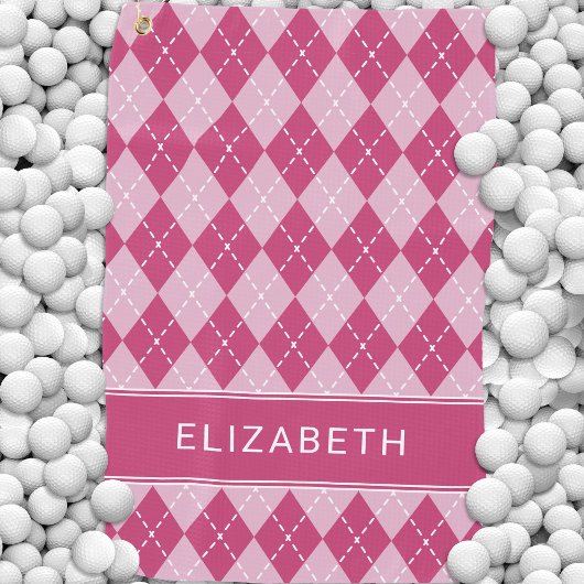 Pink Argyle Plaid Custom Monogram Name Classic Golfhandtuch