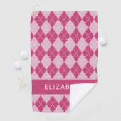 Pink Argyle Plaid Custom Name Monogram Golfhandtuch (Insitu)