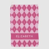 Pink Argyle Plaid Custom Name Monogram Golfhandtuch (Vorderseite)