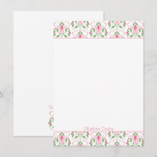 Pink Art Deco Baby Dusche Danke Notizen (Vorne/Hinten)