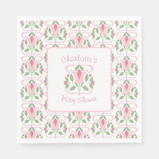 Pink Art Deco Kinderdusche Mittagessen Serviette (Vorderseite)