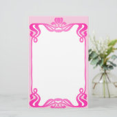 Pink Art Nouveau Border Stationary Stationary Stat Briefpapier (Stehend Vorderseite)