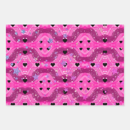 Pink art pop culture black heart geschenkpapier set (Vorderseite 3)