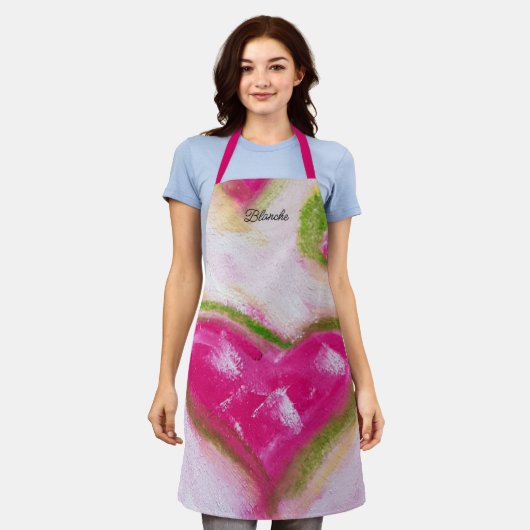 Pink Artistic Hearts Chalk Handgemalt Schürze (Getragen)