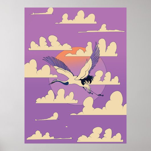 Pink Asian Crane Bird Poster (Vorne)