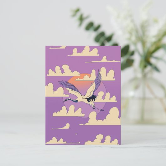 Pink Asian Crane Bird Postkarte (Stehend Vorderseite)