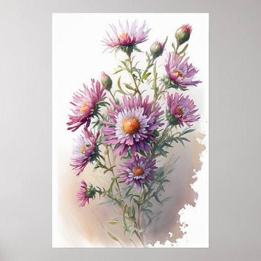 Pink Aster Blumen Art Print Poster (Vorne)