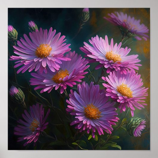 Pink Aster Blumen Art Print Poster (Vorne)