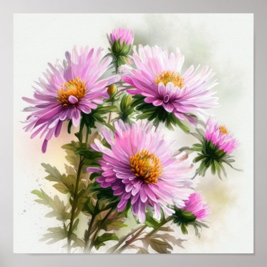 Pink Aster Blumen Art Print Poster (Vorne)