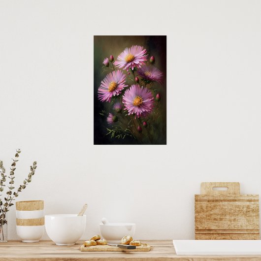 Pink Aster Blumen Art Print Poster (Küche)