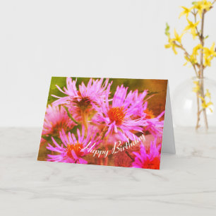 Pink Asters Blume Kunst Geburtstag  Karte