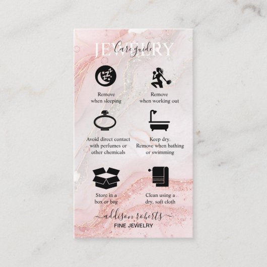 Pink-ästhetische Juwelierpflegekarte Visitenkarte (Vorderseite)