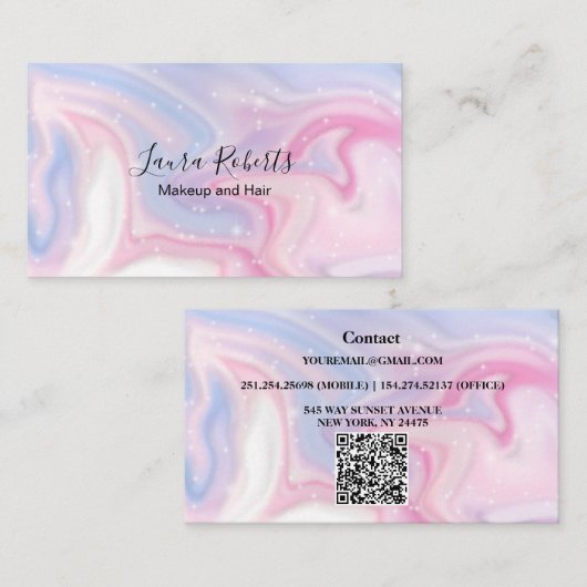Pink-ästhetische Marmorkarte Glitzer Business Card Visitenkarte (Vorne/Hinten)