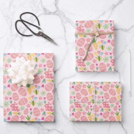 Pink Ästhetischer Frühling Ostern Thema Geschenkpapier Set (Vorderseite)
