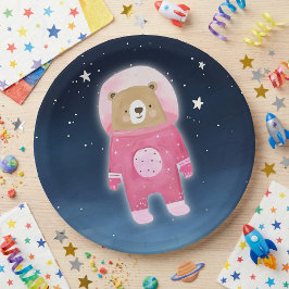Pink Astronaut Bear Space Baby Dusche Pappteller