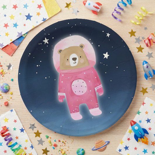 Pink Astronaut Bear Space Baby Dusche Pappteller
