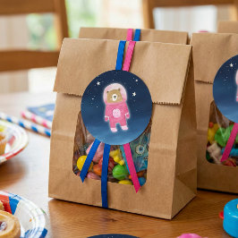 Pink Astronaut Bear Space Baby Dusche Runder Aufkleber