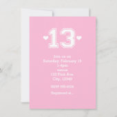Pink Athletic 13 Number Birthday Party Einladungen (Rückseite)
