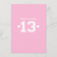 Pink Athletic 13 Number Birthday Party Einladungen