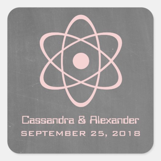 Pink-Atomkarton-Hochzeitskleber Quadratischer Aufkleber (Vorderseite)
