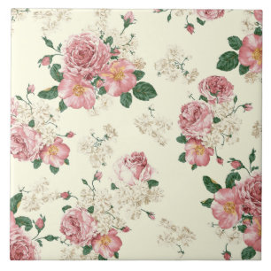 Pink auf Gelb Vintage Blumenmuster Fliese
