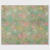 Pink auf grünem Vintage Geschenkpapier (Flach)