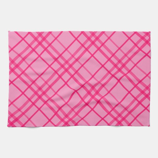 Pink auf rosa Tartan Kariertes Muster Geschirrtuch (Horizontal)