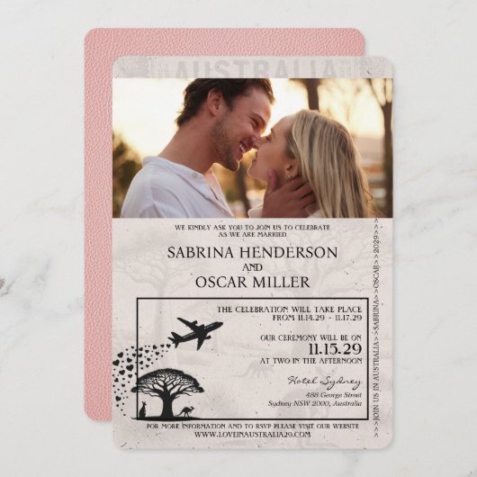 Pink Australia Pass - Einladung zur Hochzeit (Vorne/Hinten)